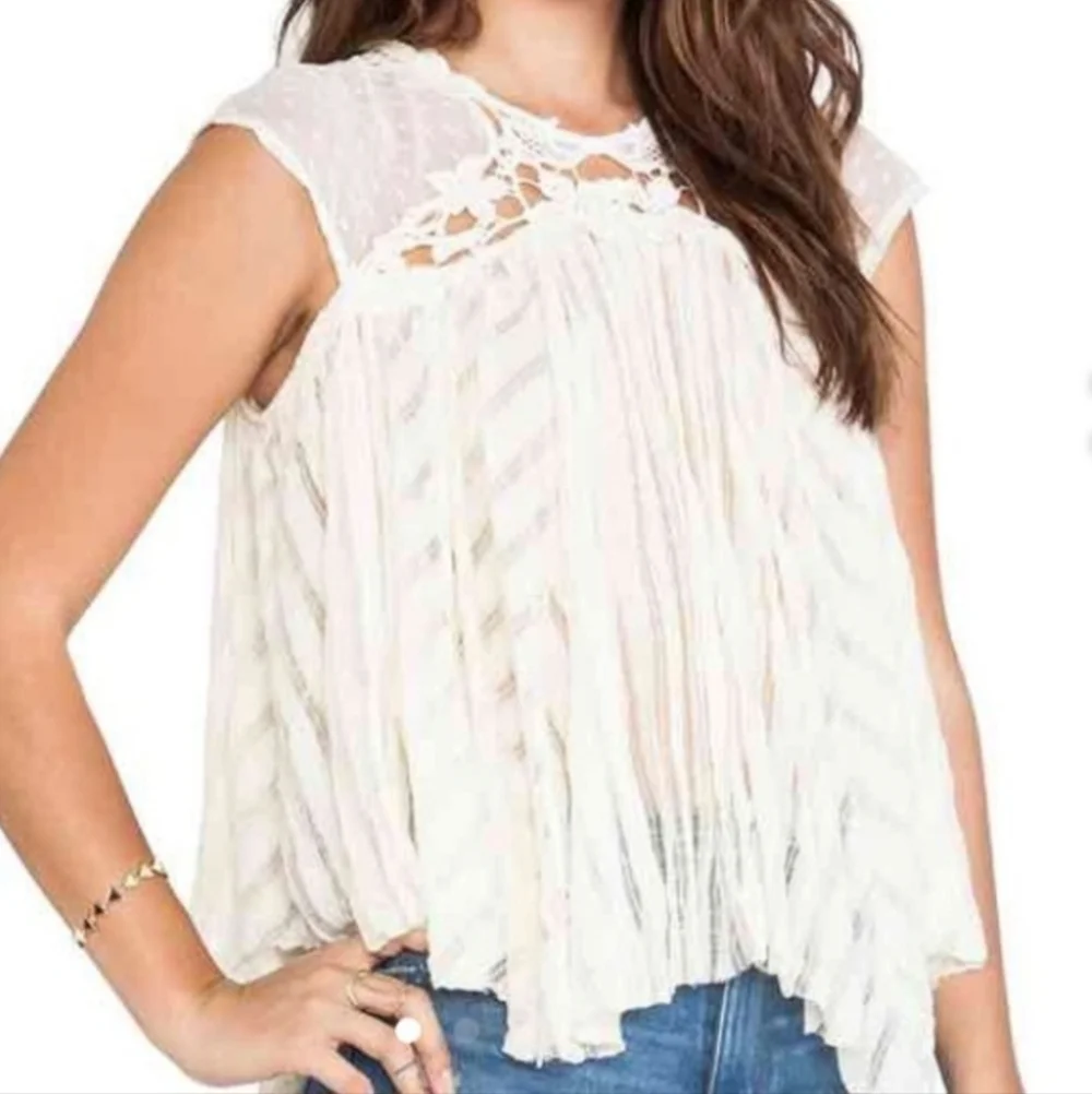 Free People Stars Align Eggshell Ivory Lace Flowy Romantic Shirt